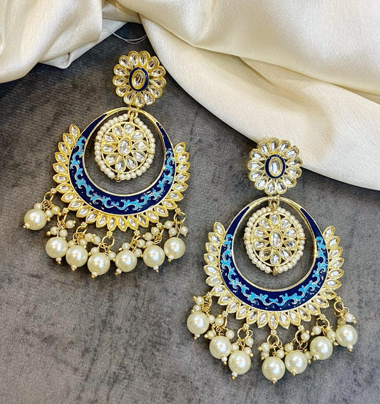 Gauri Kundan and Meenakari Chandbali Earrings