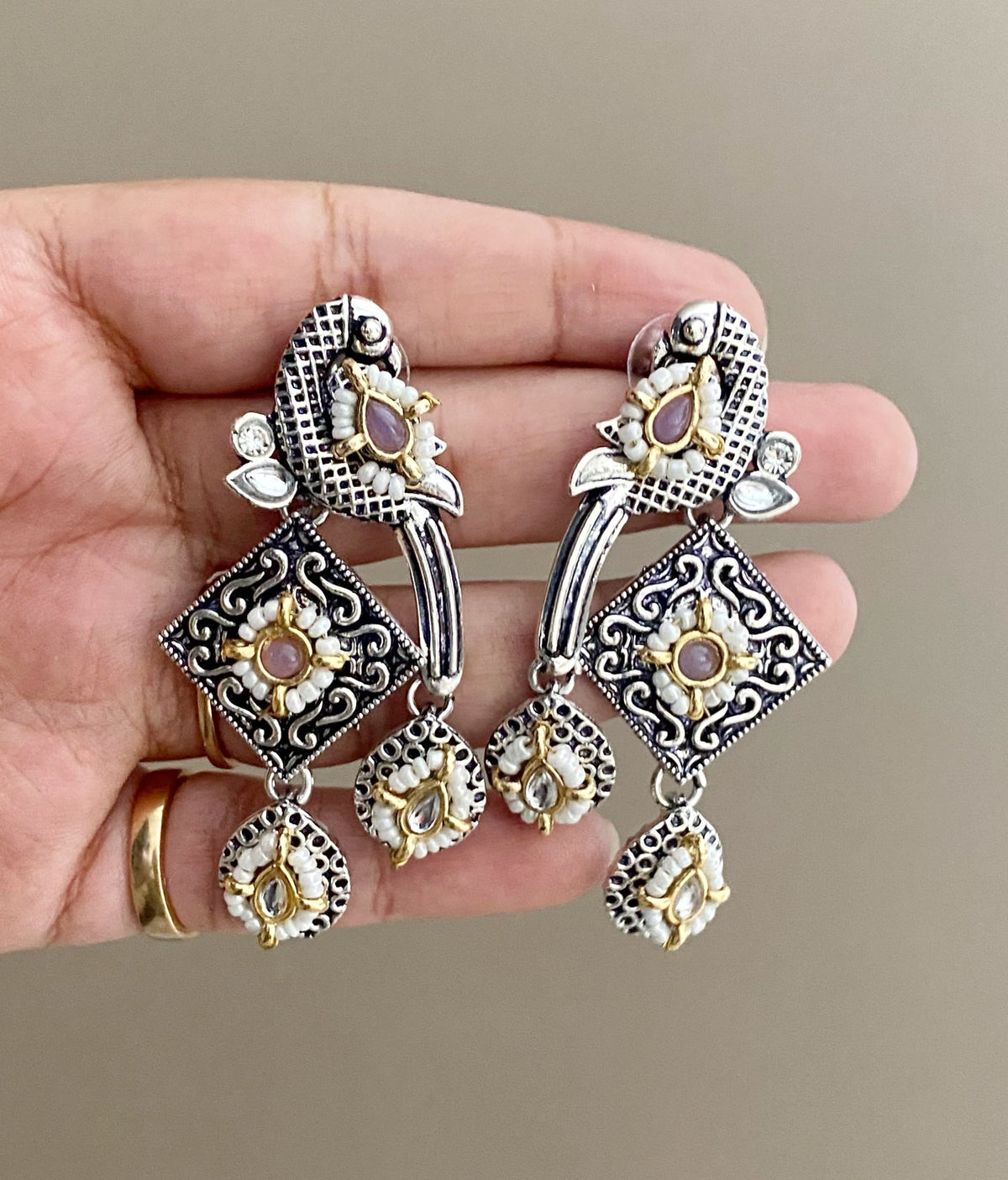 Baby Pink bani peacock earrings