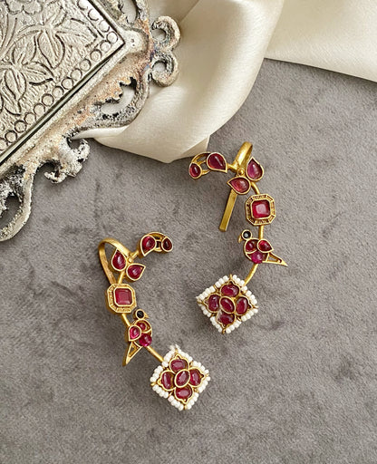 Maroon Golden Earcuff Earrings