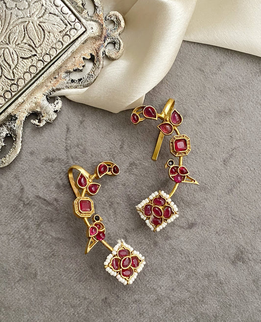 Maroon Golden Earcuff Earrings