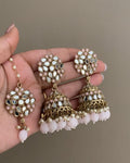 Pink Navjot Mirror Jhumka with Maangtikka
