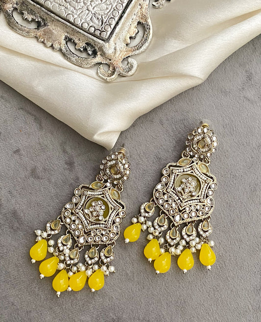 Yellow Mohini Kundan Earrings