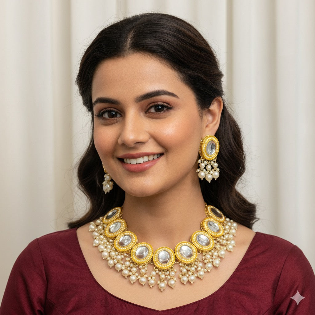 White Rea Kundan Choker Necklace Set