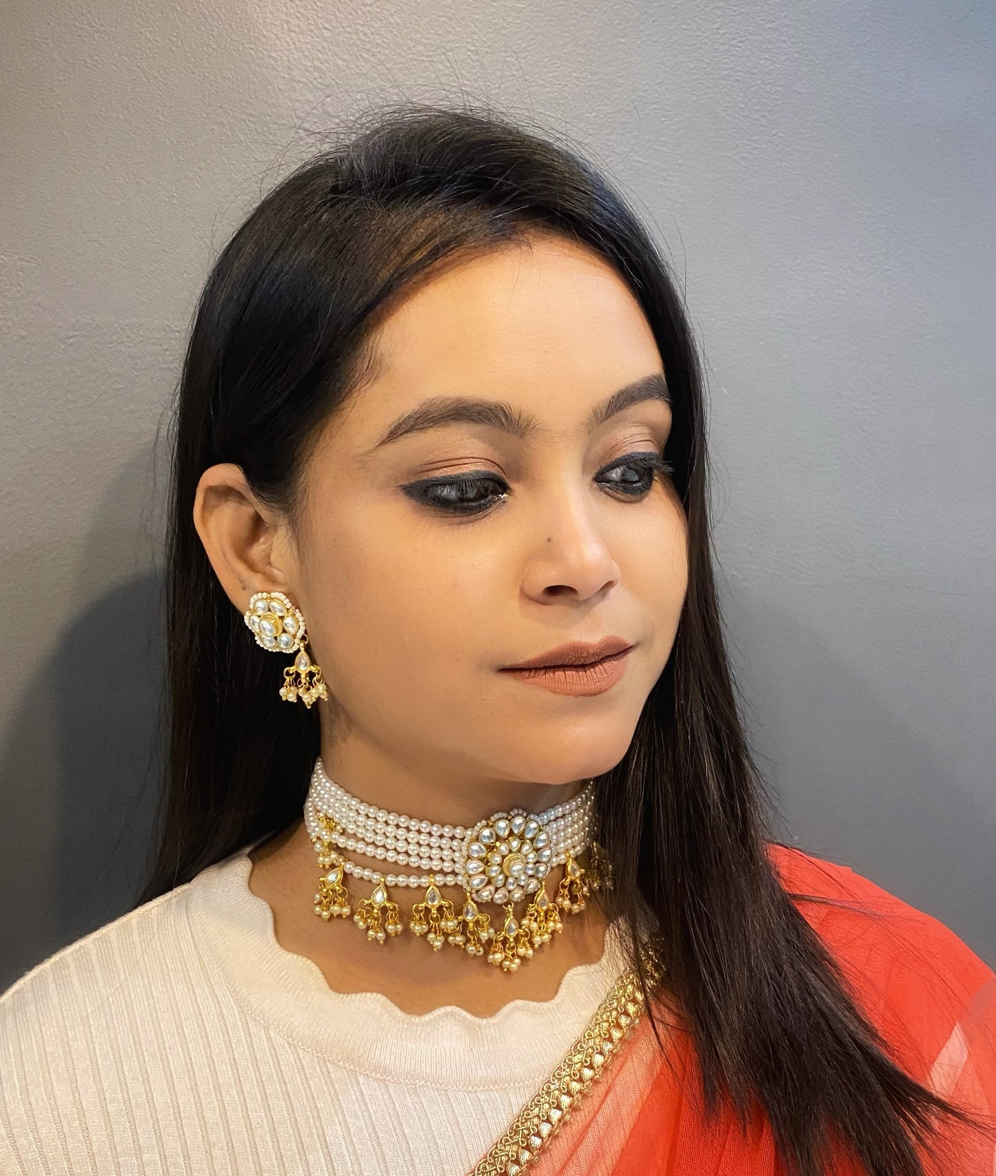 White Pachi Kundan Necklace Set