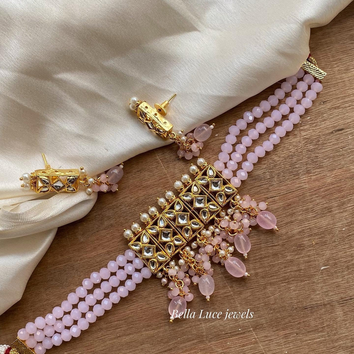 Baby pink Aditi Kundan Necklace Set