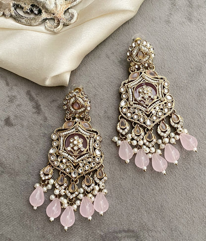 Baby Pink Mohini Kundan Earrings