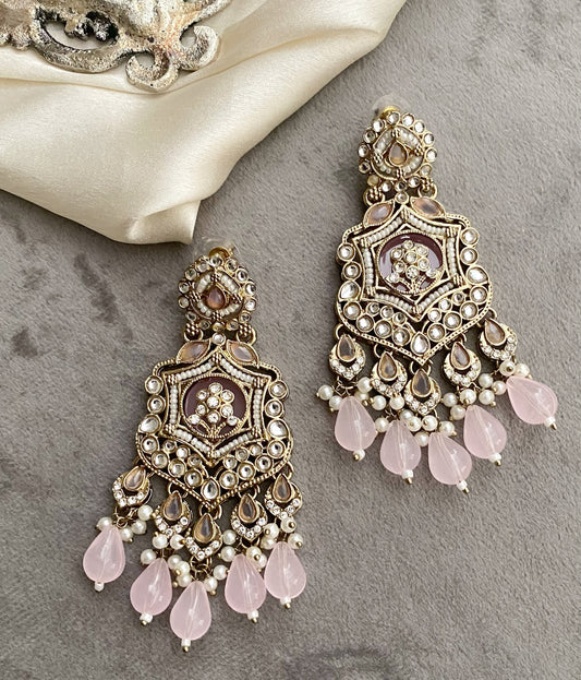 Baby Pink Mohini Kundan Earrings