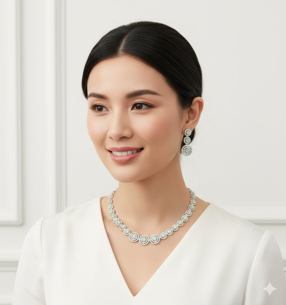 Rumani rhodium Plated American diamond ne