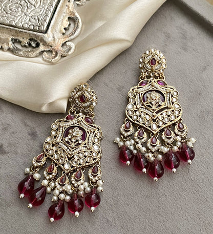 Dark Pink Mohini Kundan Earrings