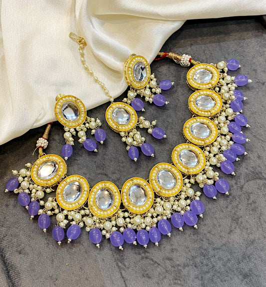 Lilac Rea Kundan Choker Necklace Set
