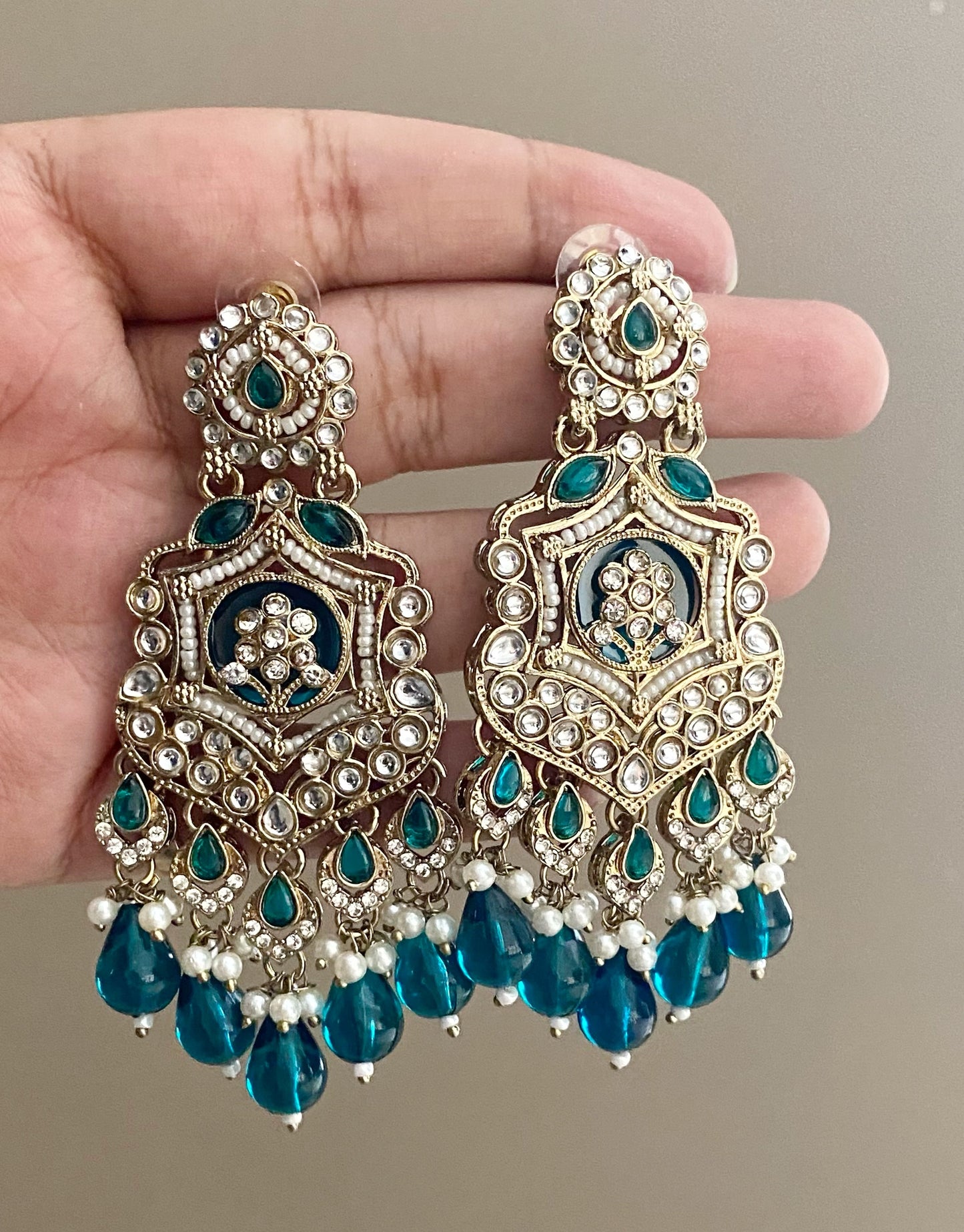 Peacock Blue Mohini Kundan Earrings