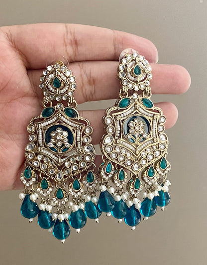 Peacock Blue Mohini Kundan Earrings