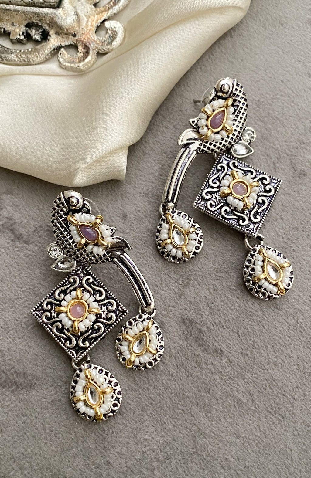 Baby Pink bani peacock earrings