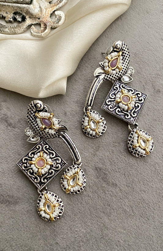 Baby Pink bani peacock earrings