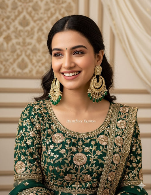 Green Anamika Kundan Chandbali