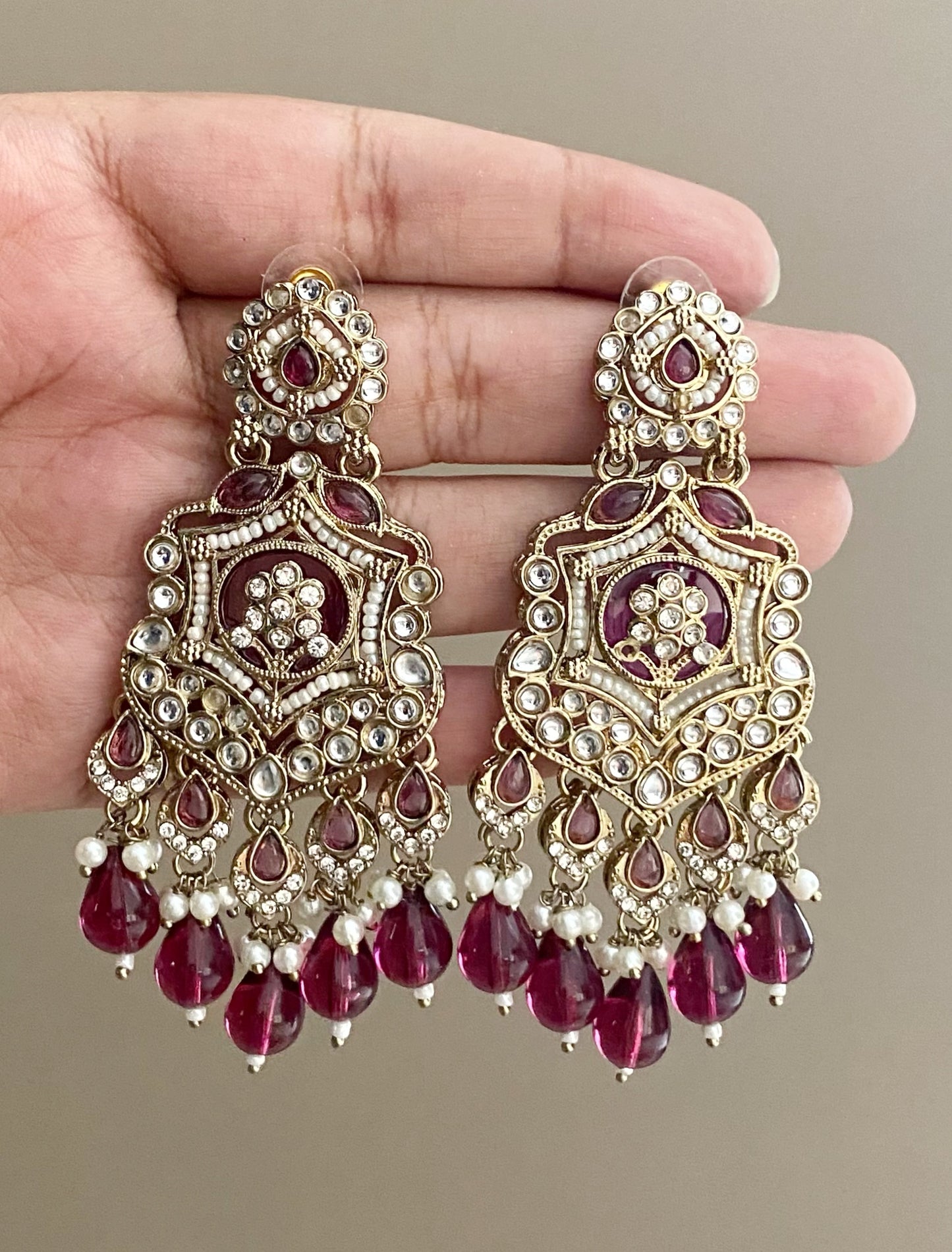 Dark Pink Mohini Kundan Earrings