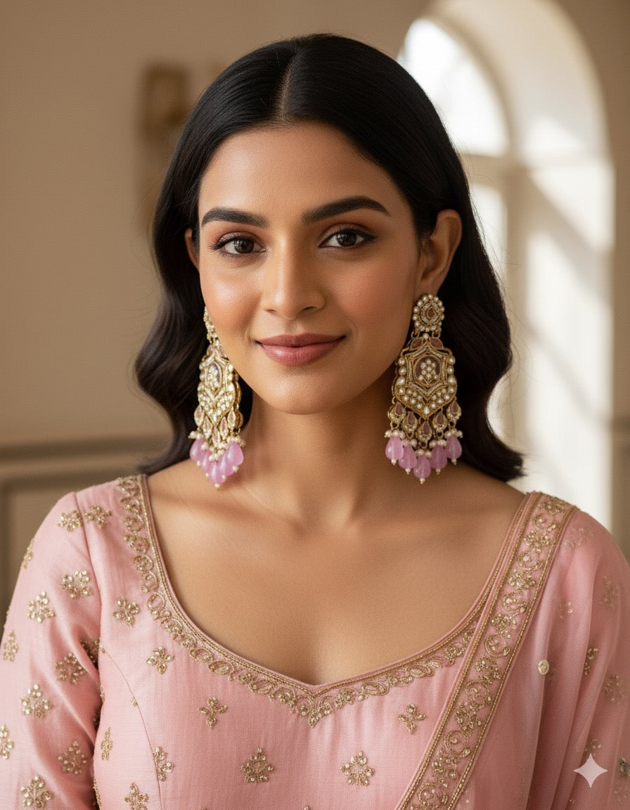 Lilac Mohini Kundan Earrings