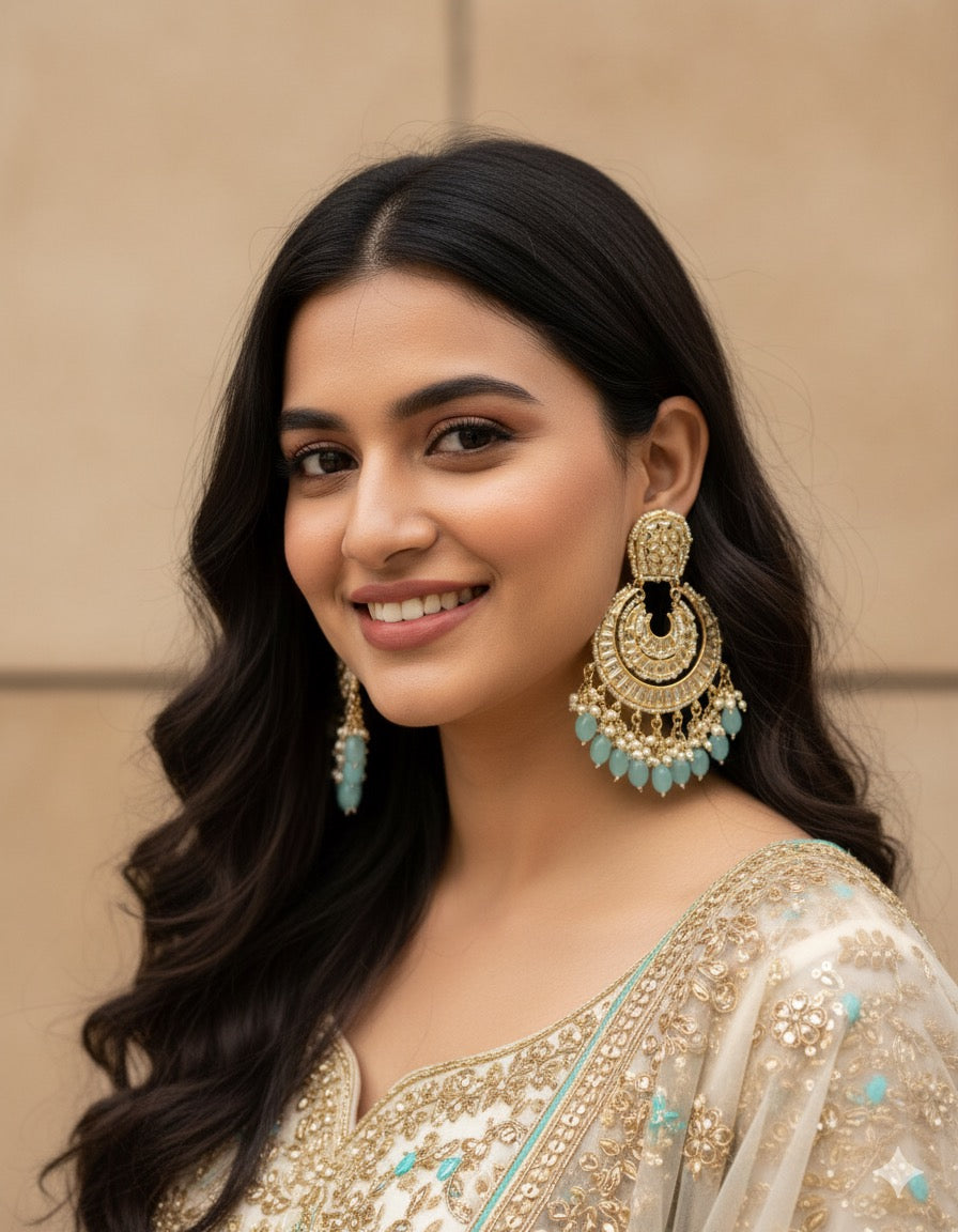 Aqua Blue Anamika Kundan Chandbali
