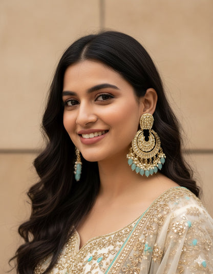 Aqua Blue Anamika Kundan Chandbali