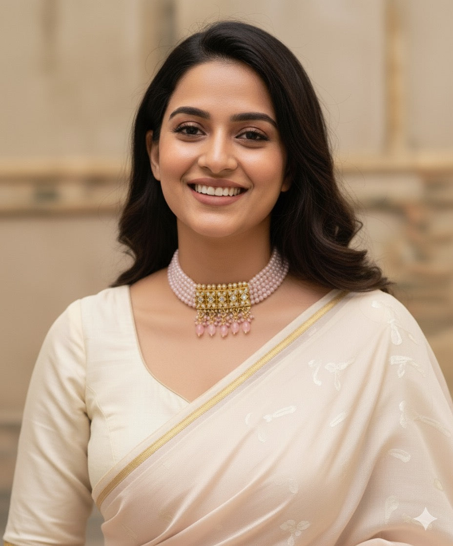 Baby pink Aditi Kundan Necklace Set