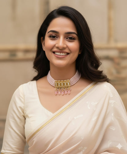 Baby pink Aditi Kundan Necklace Set