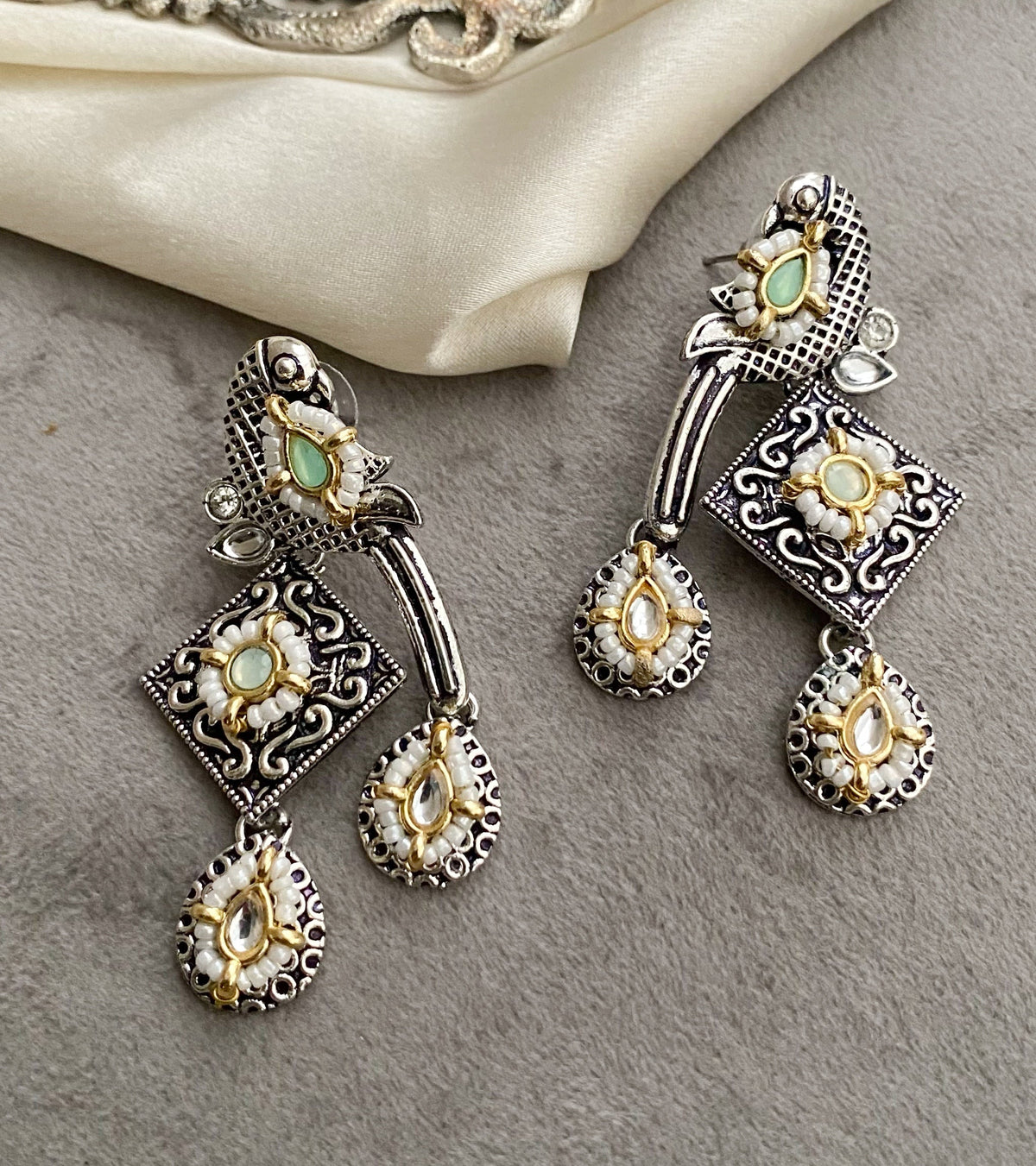 Mint Green bani peacock earrings