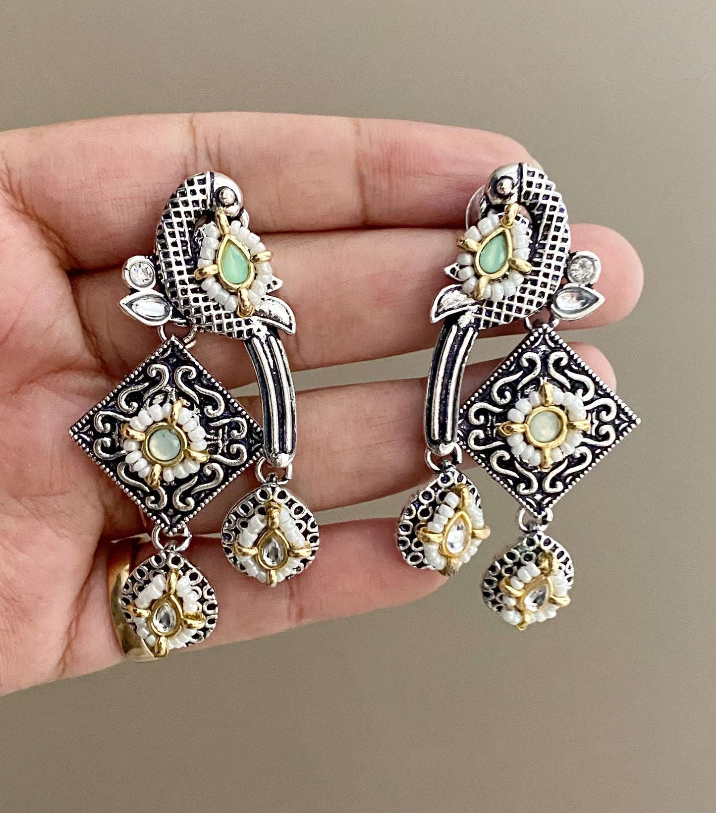 Mint Green bani peacock earrings