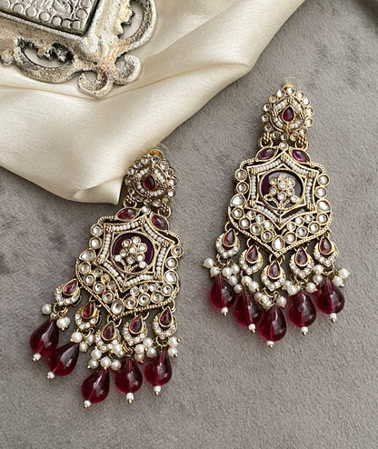 Dark Pink Mohini Kundan Earrings