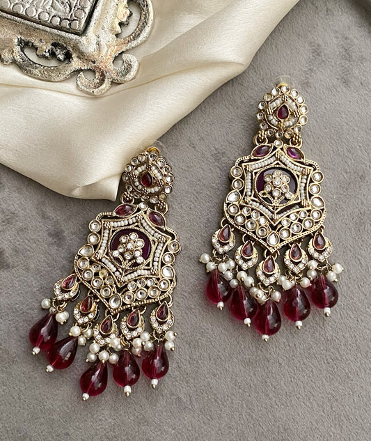 Dark Pink Mohini Kundan Earrings