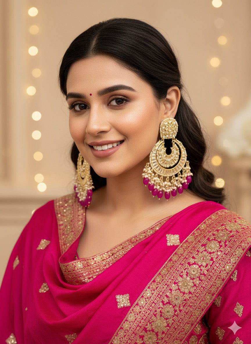 Dark Pink Anamika Kundan Chandbali