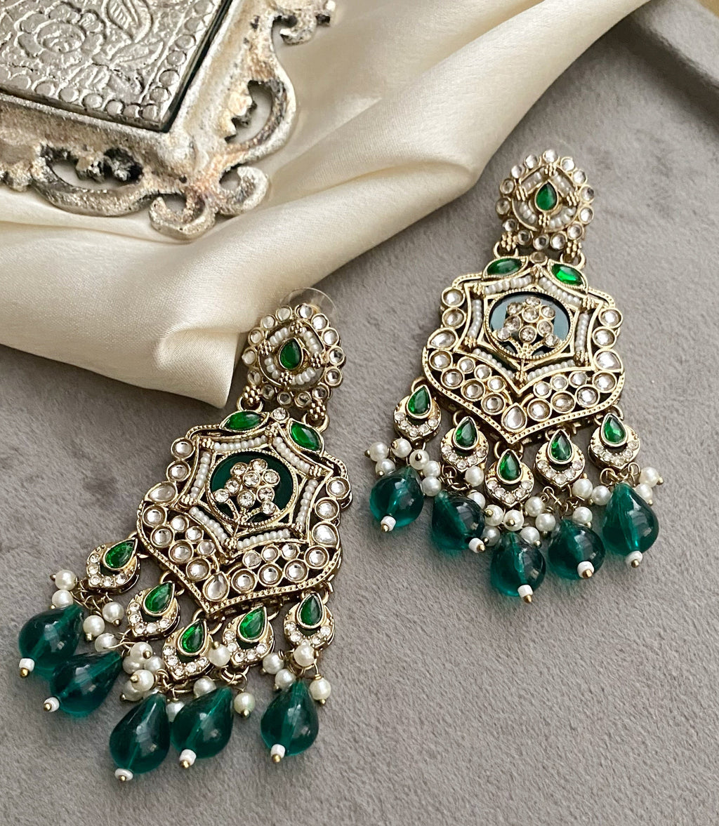 Emerald Mohini Kundan Earrings