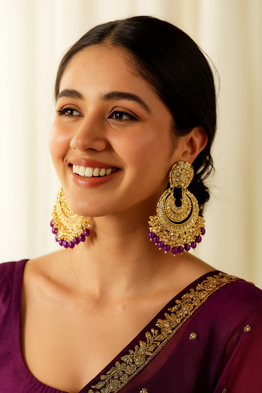 Purple Anamika Kundan Chandbali