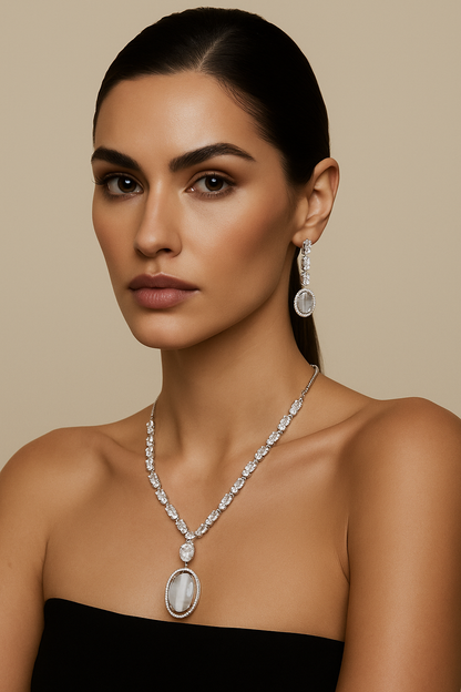 Moonstone american diamond necklace set