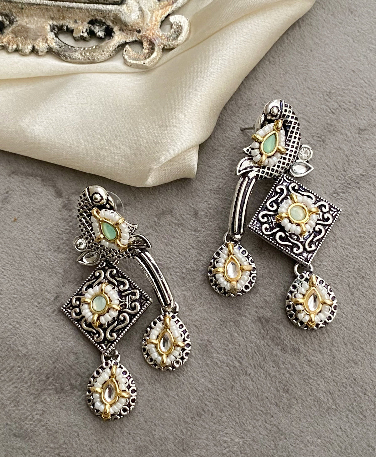 Mint Green bani peacock earrings