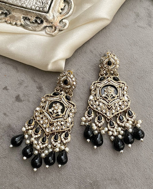 Black Mohini Kundan Earrings