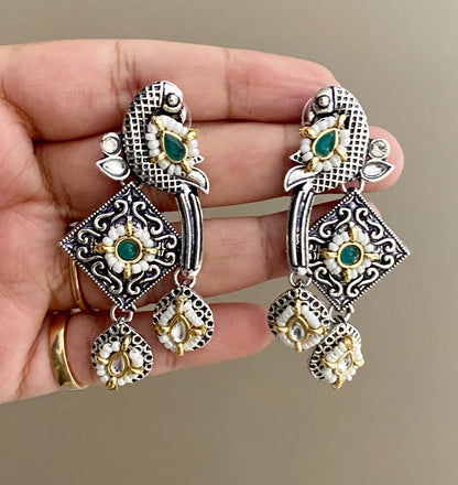 Green bani peacock earrings
