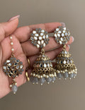 Grey Navjot Mirror Jhumka with Maangtikka