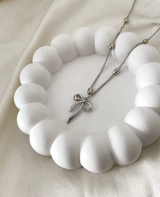 Silver Bow Charm Anti- tarnish  necklace