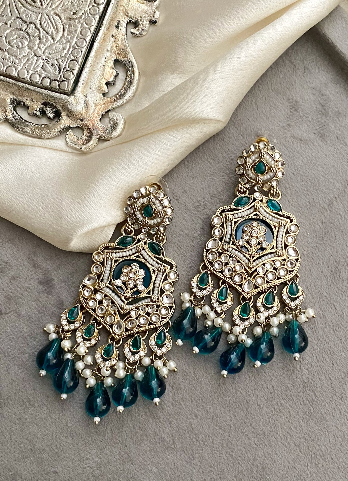 Peacock Blue Mohini Kundan Earrings