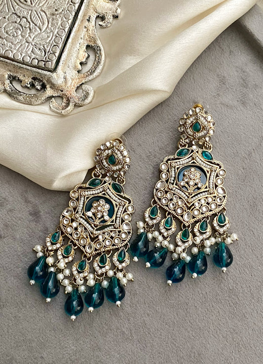 Peacock Blue Mohini Kundan Earrings