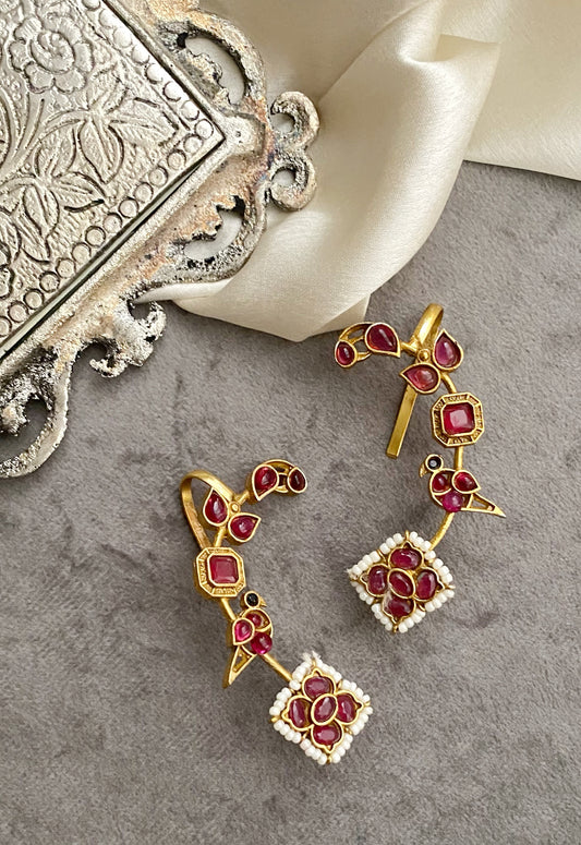 Maroon Golden Earcuff Earrings