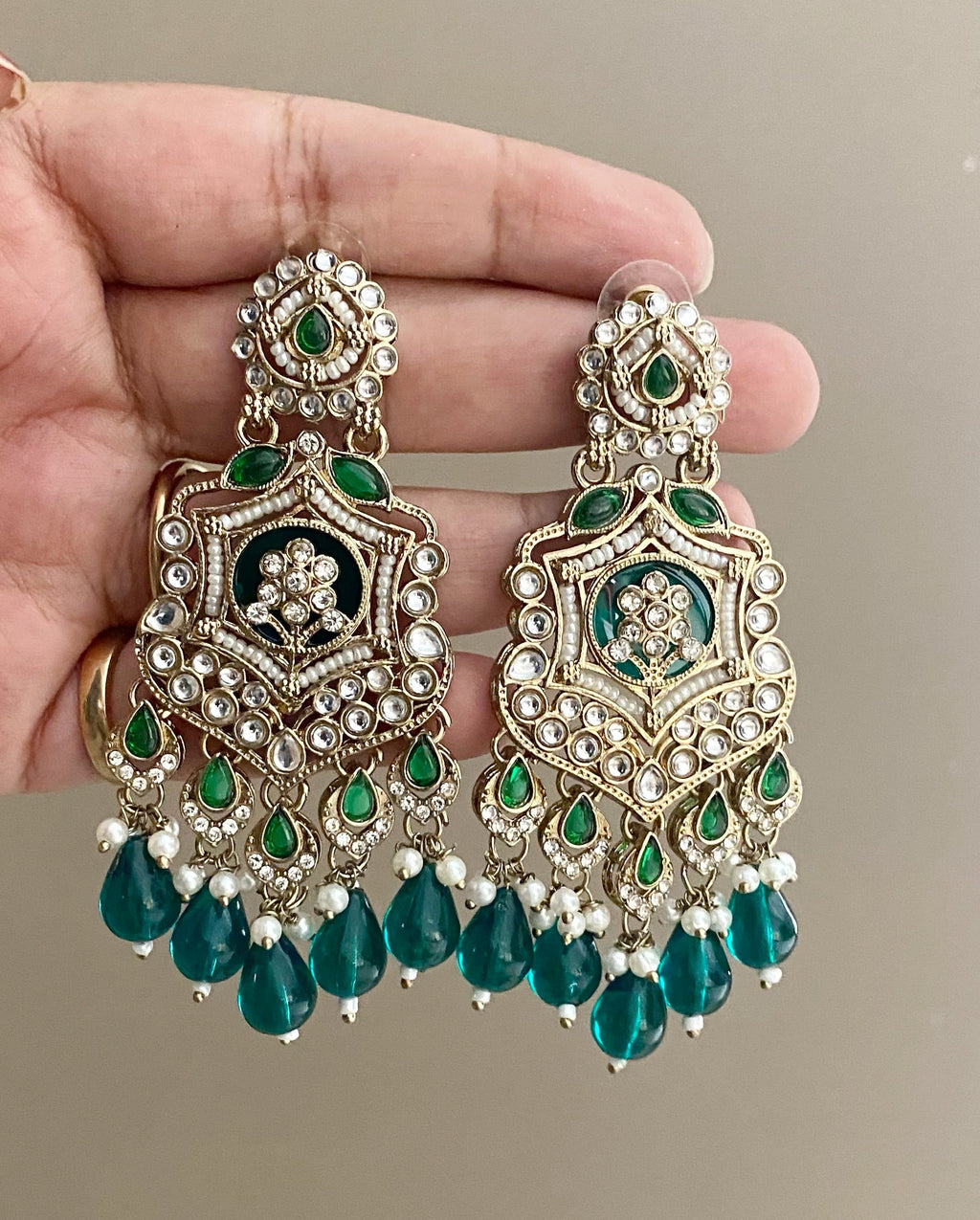 Emerald Mohini Kundan Earrings