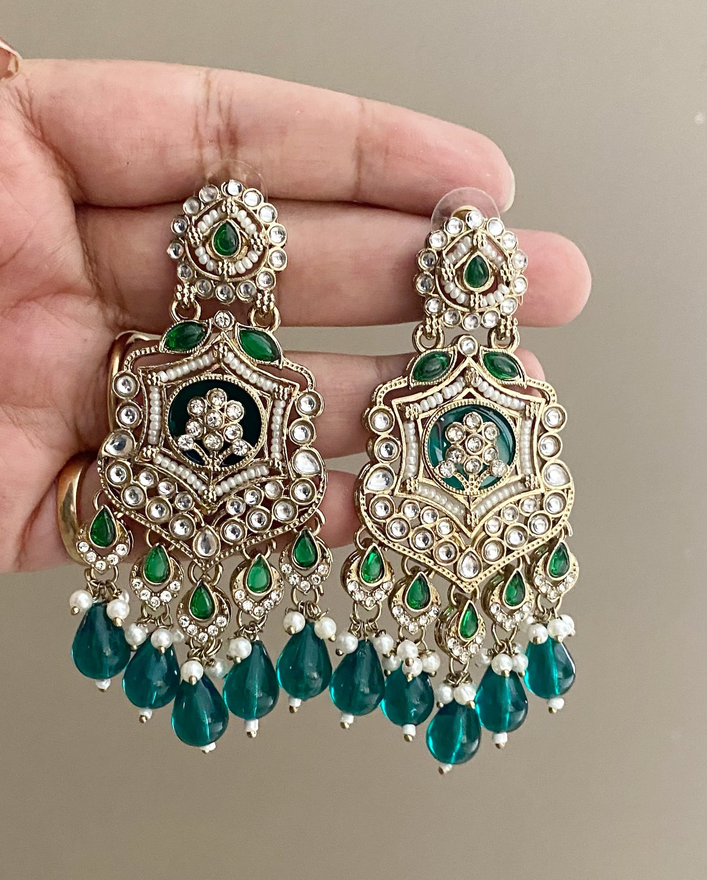 Emerald Mohini Kundan Earrings