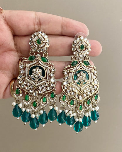 Emerald Mohini Kundan Earrings