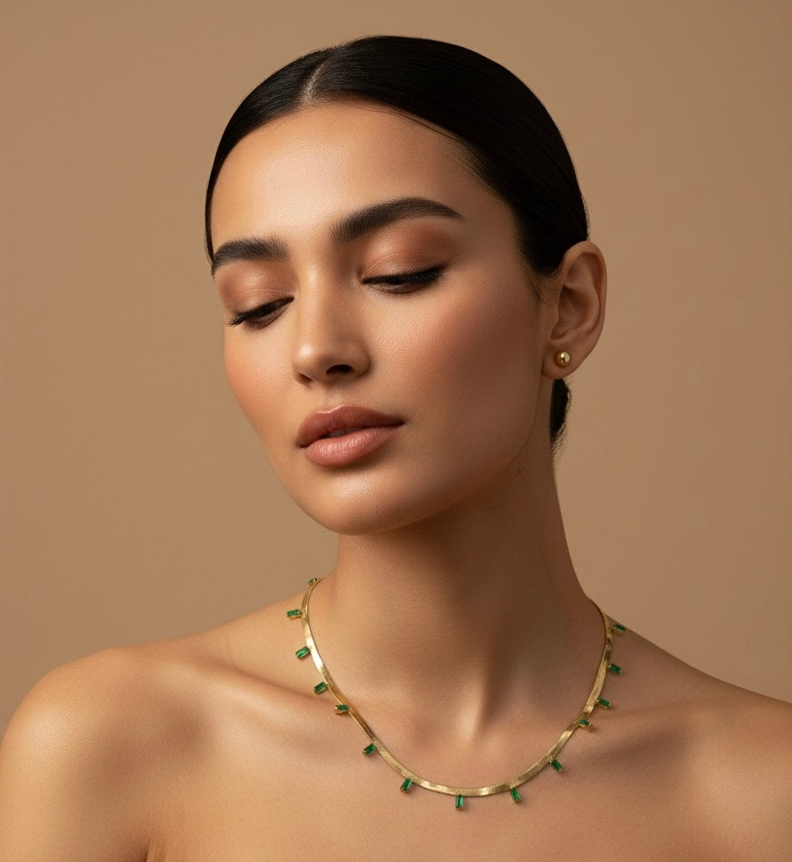 Emerald stone Gold plated Anti- tarnish Pendant necklace