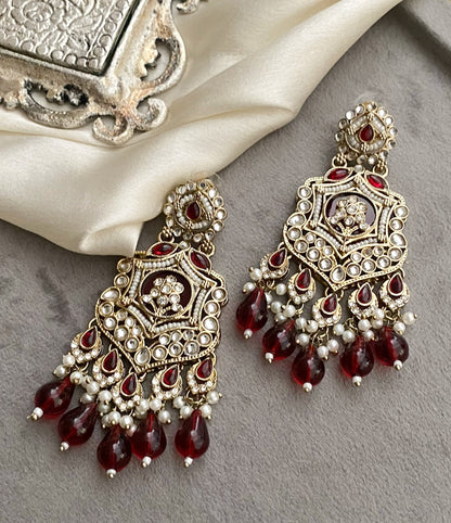 Maroon Blue Mohini Kundan Earrings