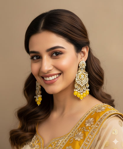 Yellow Mohini Kundan Earrings