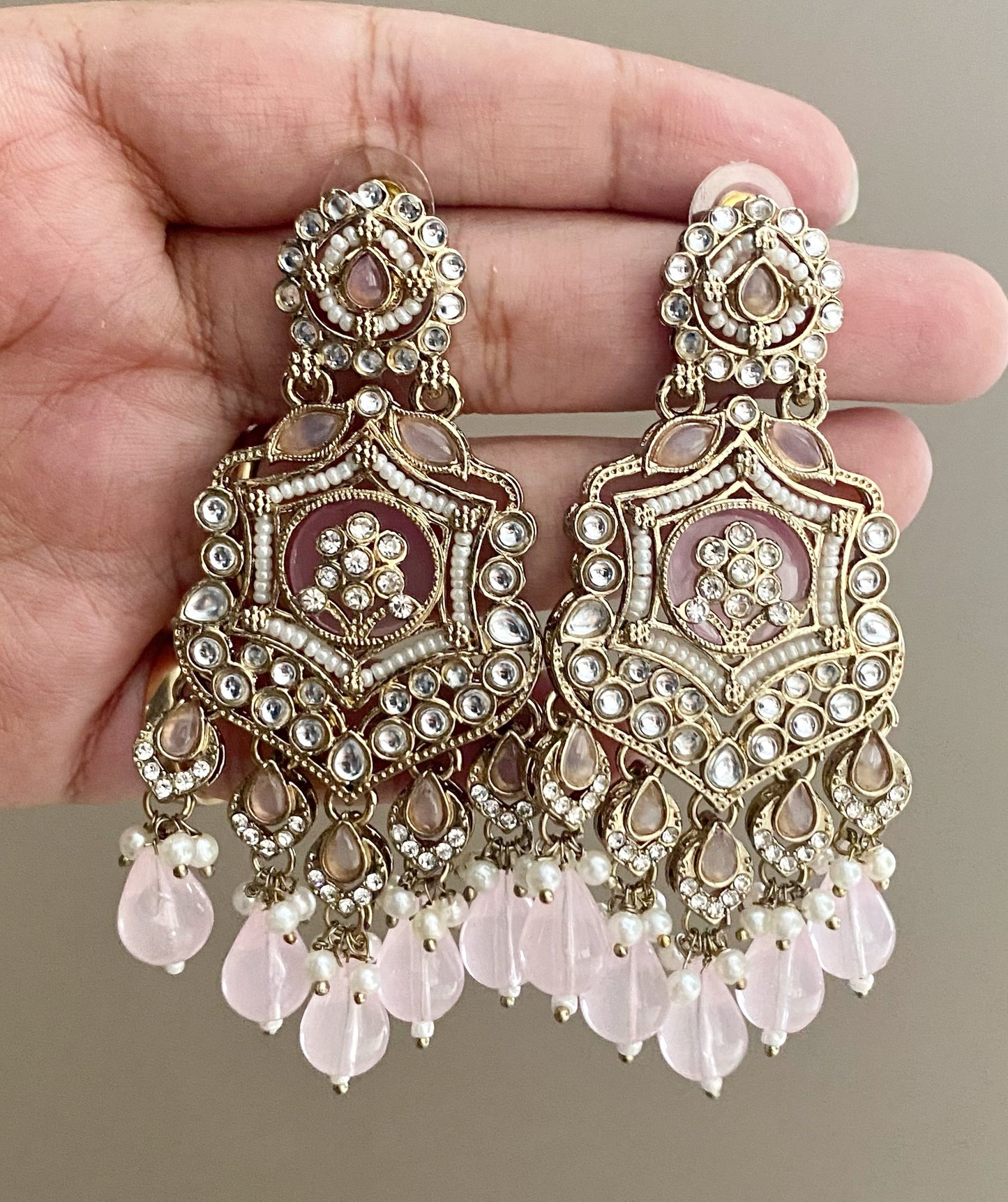 Baby Pink Mohini Kundan Earrings