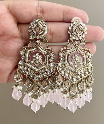 Baby Pink Mohini Kundan Earrings