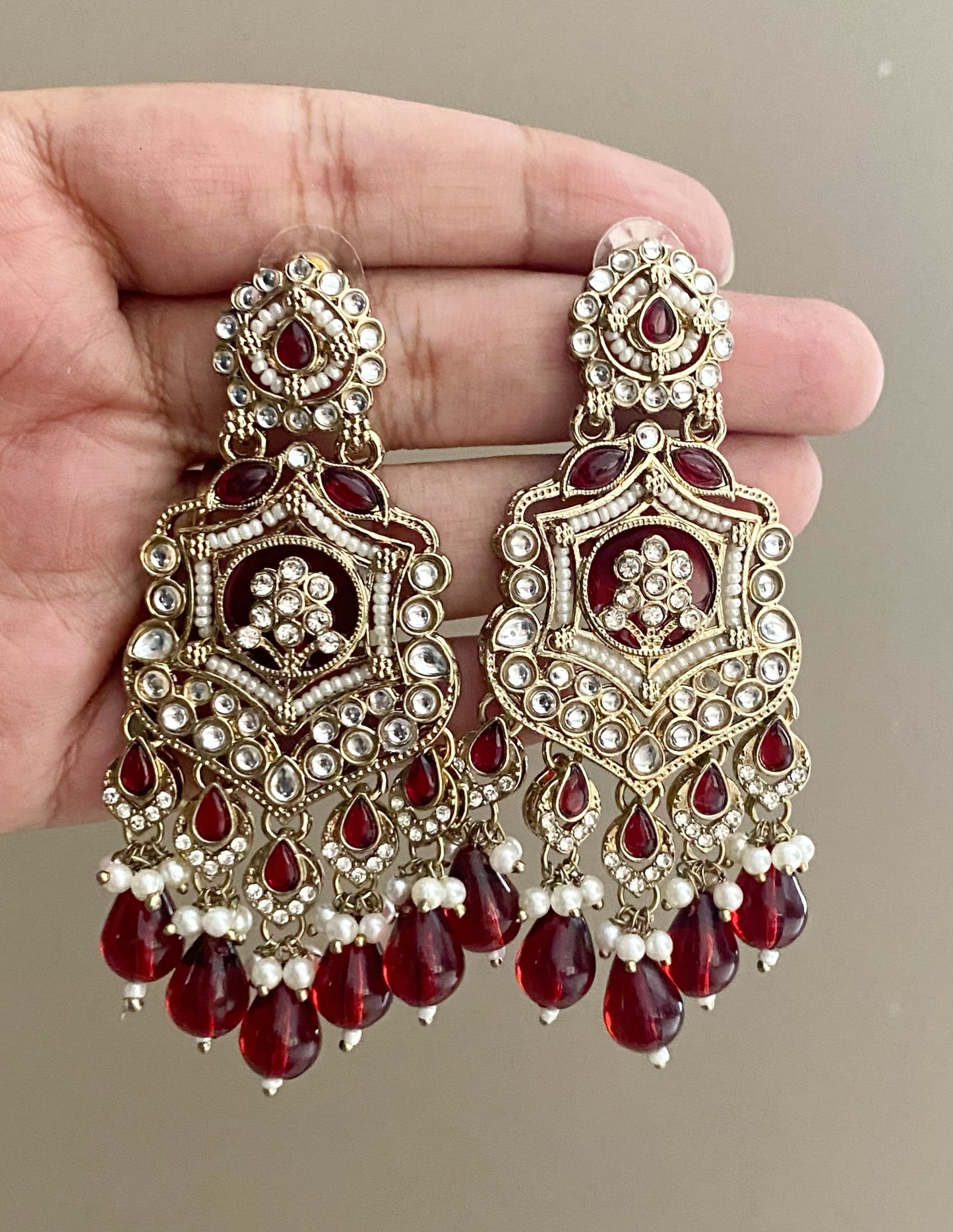 Maroon Blue Mohini Kundan Earrings